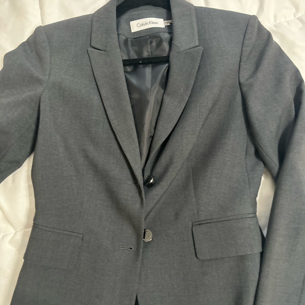Calvin Klein Men's Charcoal Gray Single-Breasted Blazer